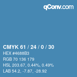 カラーコード: CMYK 61 / 24 / 0 / 30 | qconv.com