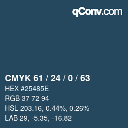 Farbcode: CMYK 61 / 24 / 0 / 63 | qconv.com