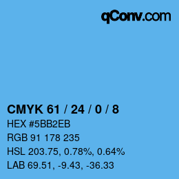 カラーコード: CMYK 61 / 24 / 0 / 8 | qconv.com
