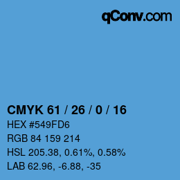 カラーコード: CMYK 61 / 26 / 0 / 16 | qconv.com
