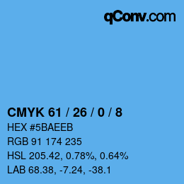 カラーコード: CMYK 61 / 26 / 0 / 8 | qconv.com