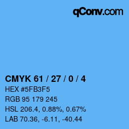 Farbcode: CMYK 61 / 27 / 0 / 4 | qconv.com
