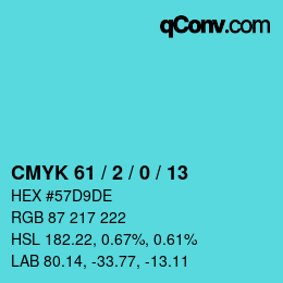 カラーコード: CMYK 61 / 2 / 0 / 13 | qconv.com