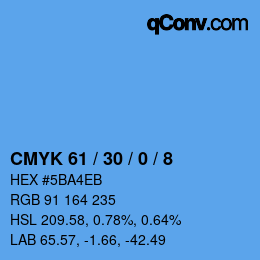 カラーコード: CMYK 61 / 30 / 0 / 8 | qconv.com