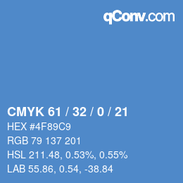 カラーコード: CMYK 61 / 32 / 0 / 21 | qconv.com