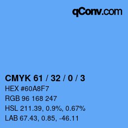カラーコード: CMYK 61 / 32 / 0 / 3 | qconv.com