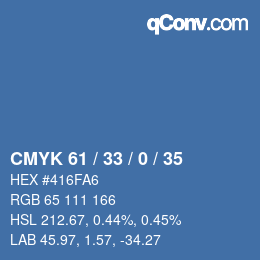 Farbcode: CMYK 61 / 33 / 0 / 35 | qconv.com
