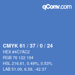 カラーコード: CMYK 61 / 37 / 0 / 24 | qconv.com