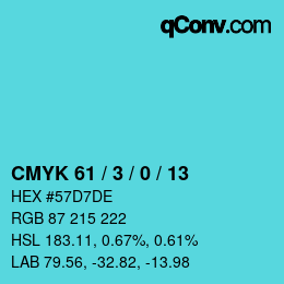 颜色代码: CMYK 61 / 3 / 0 / 13 | qconv.com