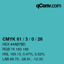 カラーコード: CMYK 61 / 3 / 0 / 26 | qconv.com