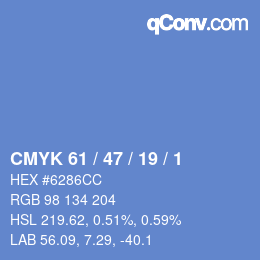 Color code: CMYK 61 / 47 / 19 / 1 | qconv.com