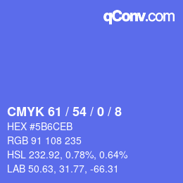 カラーコード: CMYK 61 / 54 / 0 / 8 | qconv.com