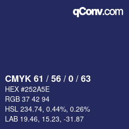 Farbcode: CMYK 61 / 56 / 0 / 63 | qconv.com