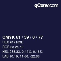 Color code: CMYK 61 / 59 / 0 / 77 | qconv.com