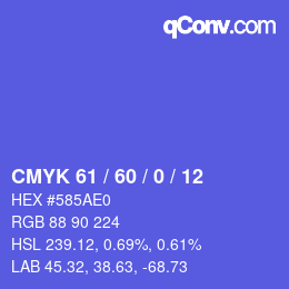 カラーコード: CMYK 61 / 60 / 0 / 12 | qconv.com