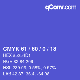 Color code: CMYK 61 / 60 / 0 / 18 | qconv.com