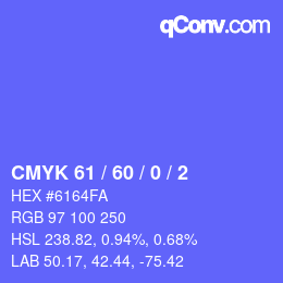 カラーコード: CMYK 61 / 60 / 0 / 2 | qconv.com
