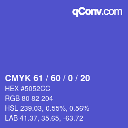カラーコード: CMYK 61 / 60 / 0 / 20 | qconv.com
