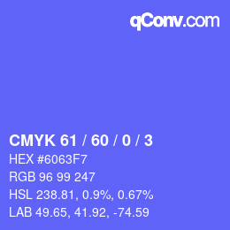 カラーコード: CMYK 61 / 60 / 0 / 3 | qconv.com