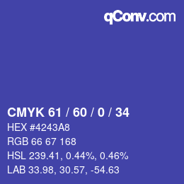 カラーコード: CMYK 61 / 60 / 0 / 34 | qconv.com