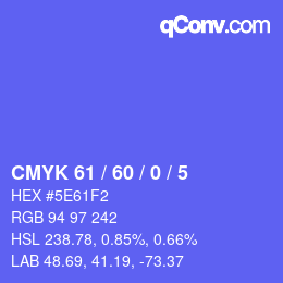 カラーコード: CMYK 61 / 60 / 0 / 5 | qconv.com
