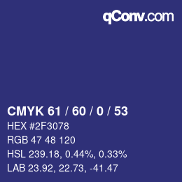 Color code: CMYK 61 / 60 / 0 / 53 | qconv.com