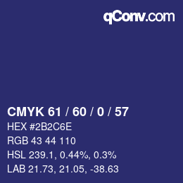 カラーコード: CMYK 61 / 60 / 0 / 57 | qconv.com