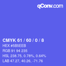 カラーコード: CMYK 61 / 60 / 0 / 8 | qconv.com