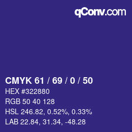 Color code: CMYK 61 / 69 / 0 / 50 | qconv.com