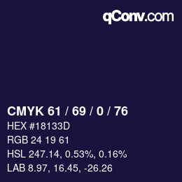 カラーコード: CMYK 61 / 69 / 0 / 76 | qconv.com
