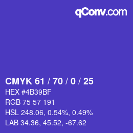 Color code: CMYK 61 / 70 / 0 / 25 | qconv.com