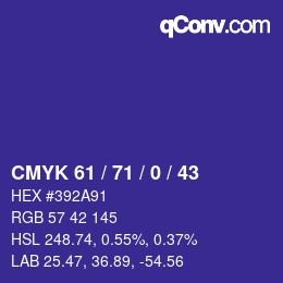 颜色代码: CMYK 61 / 71 / 0 / 43 | qconv.com