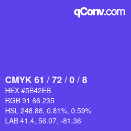 カラーコード: CMYK 61 / 72 / 0 / 8 | qconv.com