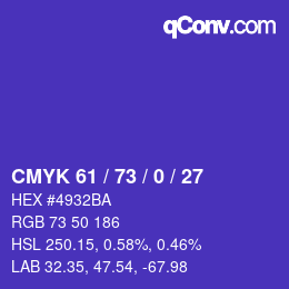 Color code: CMYK 61 / 73 / 0 / 27 | qconv.com