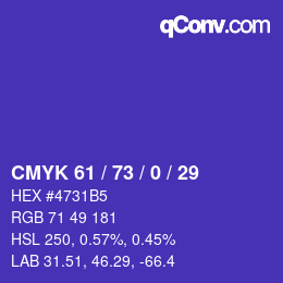 Color code: CMYK 61 / 73 / 0 / 29 | qconv.com