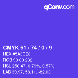 Farbcode: CMYK 61 / 74 / 0 / 9 | qconv.com
