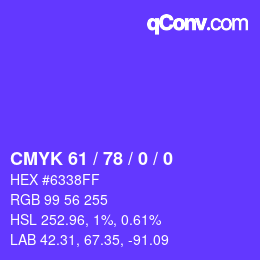 颜色代码: CMYK 61 / 78 / 0 / 0 | qconv.com