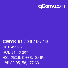 Color code: CMYK 61 / 79 / 0 / 19 | qconv.com