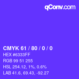 颜色代码: CMYK 61 / 80 / 0 / 0 | qconv.com