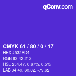 Color code: CMYK 61 / 80 / 0 / 17 | qconv.com