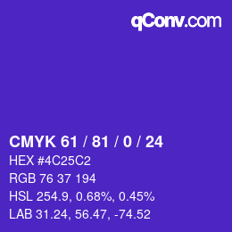 カラーコード: CMYK 61 / 81 / 0 / 24 | qconv.com