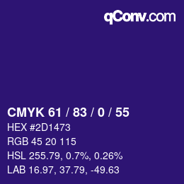 カラーコード: CMYK 61 / 83 / 0 / 55 | qconv.com