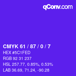 Color code: CMYK 61 / 87 / 0 / 7 | qconv.com