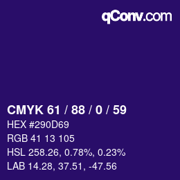 Farbcode: CMYK 61 / 88 / 0 / 59 | qconv.com