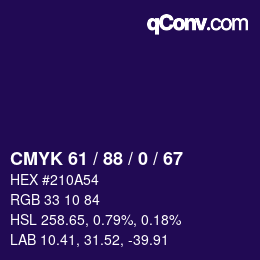 Code couleur: CMYK 61 / 88 / 0 / 67 | qconv.com