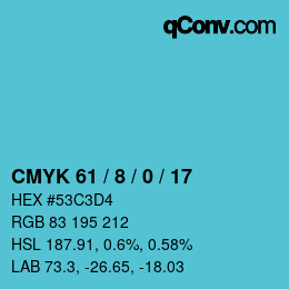 カラーコード: CMYK 61 / 8 / 0 / 17 | qconv.com