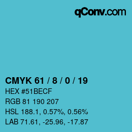 颜色代码: CMYK 61 / 8 / 0 / 19 | qconv.com