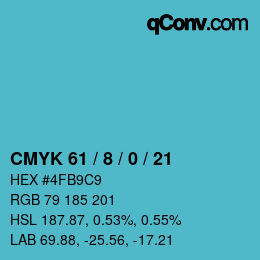 カラーコード: CMYK 61 / 8 / 0 / 21 | qconv.com