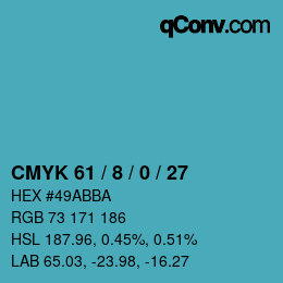 カラーコード: CMYK 61 / 8 / 0 / 27 | qconv.com