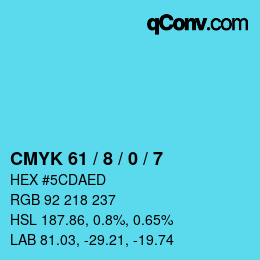 カラーコード: CMYK 61 / 8 / 0 / 7 | qconv.com